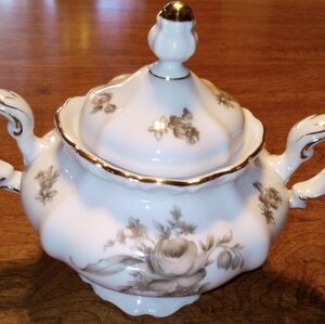 Johann Haviland Vintage Bavaria Germany Sepia Rose Sugar Bowl Gold Trim W/Lid
